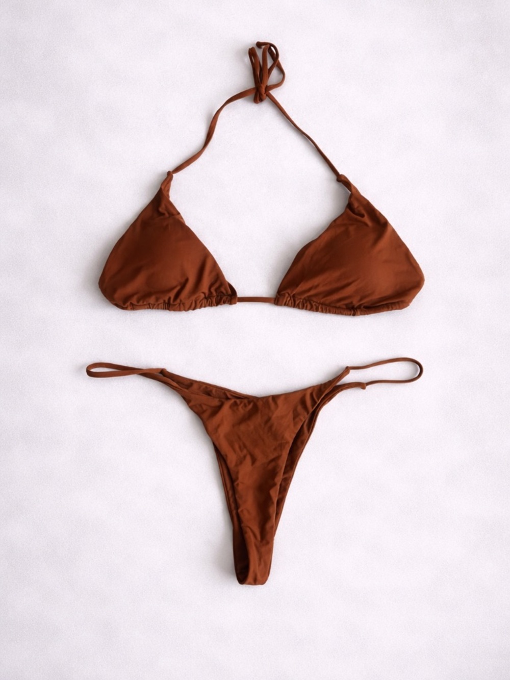 Matte Collection Brown Triangle Bikini Set Brazilian Cut Thong Sexy Summer Swim